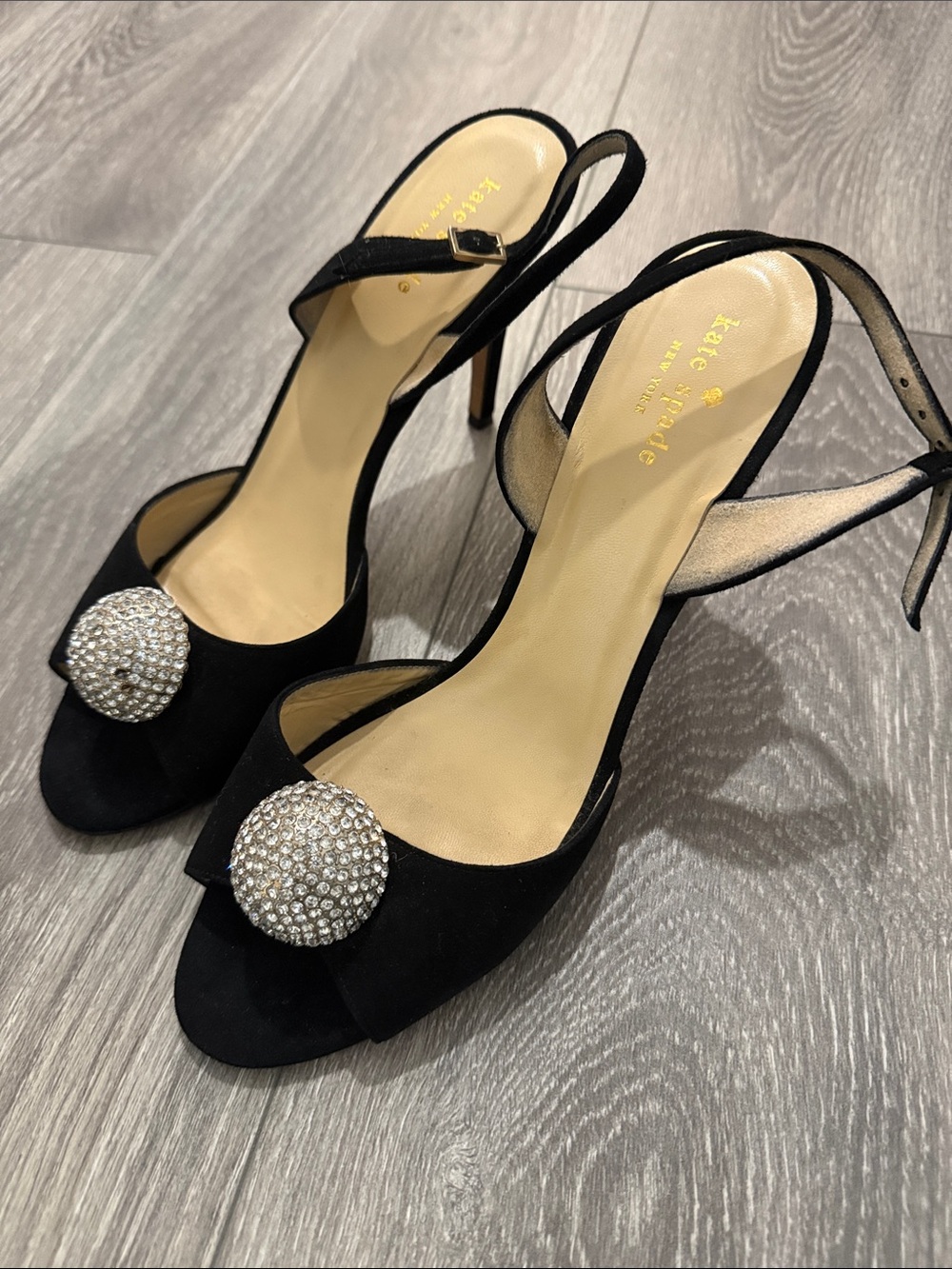 Kate Spade Black Crystal-Embellished Slingback Heels Size 10